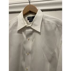 Men’s Polo Ralph Lauren Andrew Dress Shirt Solid White EUC 17-34/35 Cotton